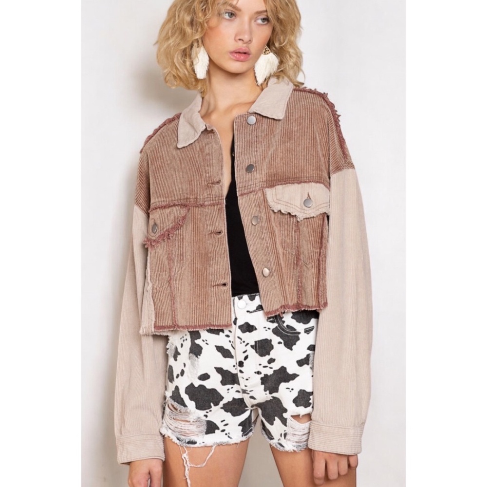 POL Mocha & Tan Button Up Cropped Corduroy Jacket - Picture 6 of 6